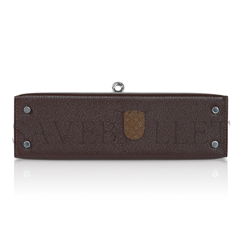 HERMÈS MINI KELLY II GOAT LEATHER CERAMIC SILVER BUCKLE (19*12*5.5cm)